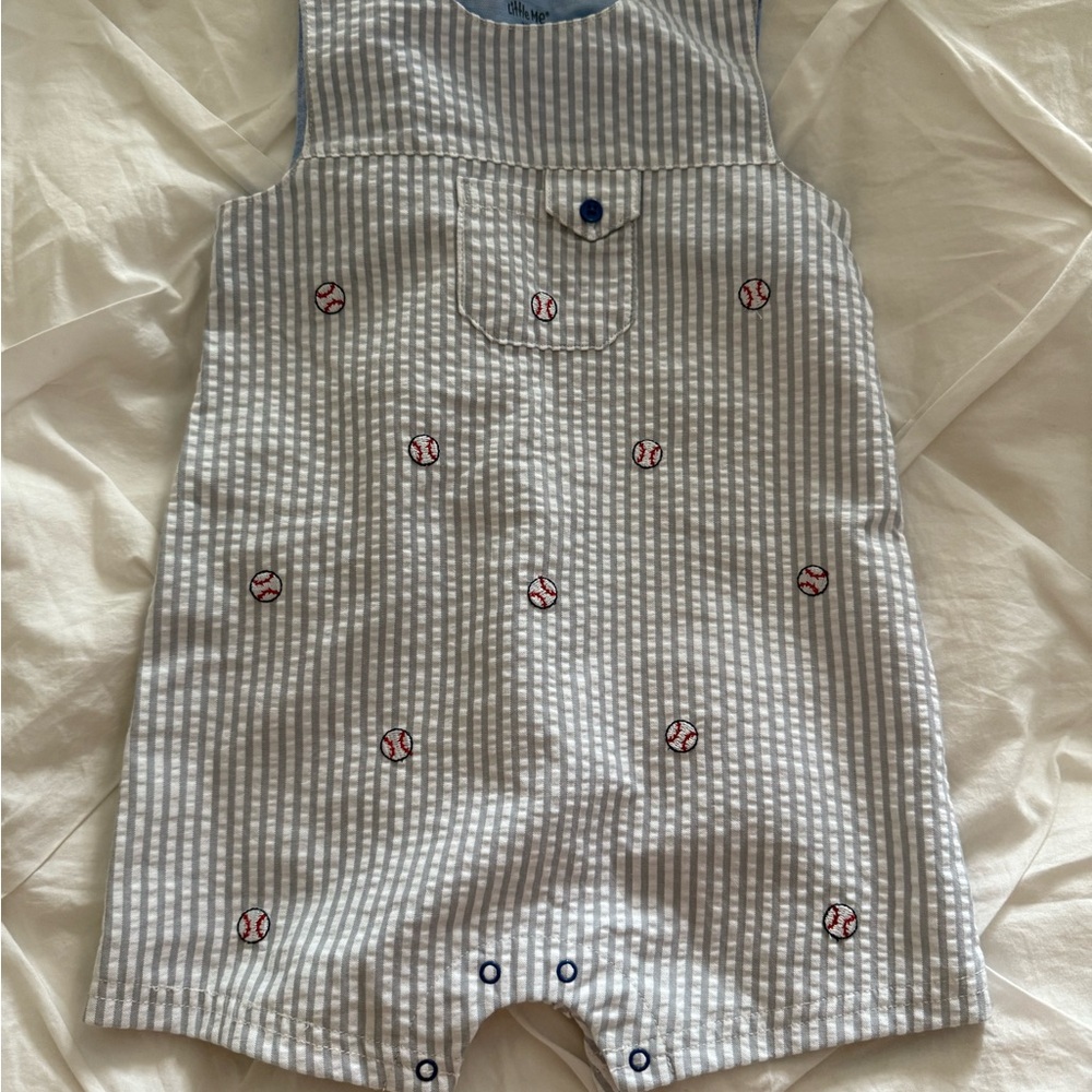 Striped Baby Romper with Baseball Embroidery